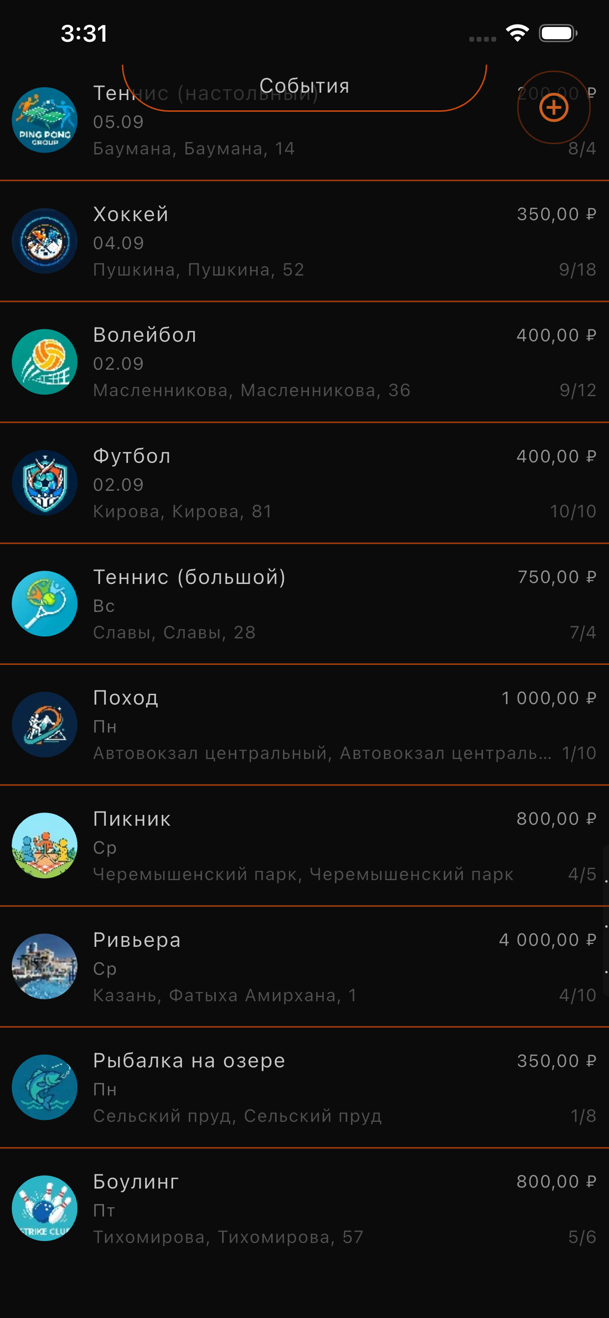 Event list