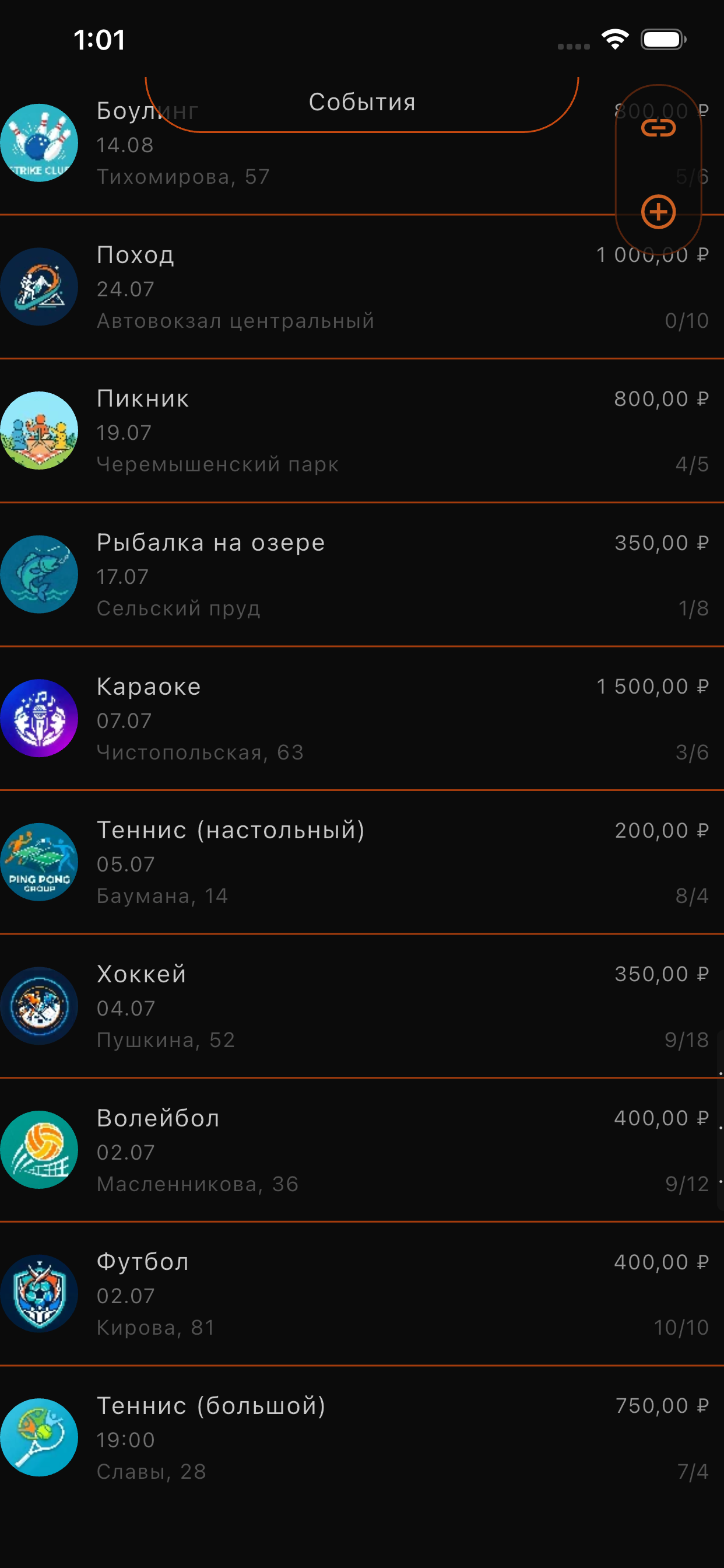 Event list